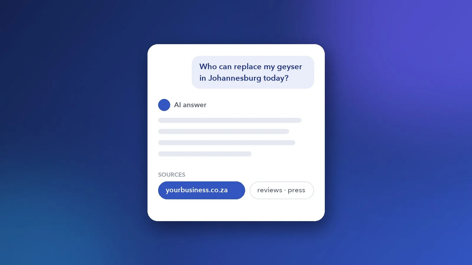 An AI assistant answer listing a South African business as a cited source